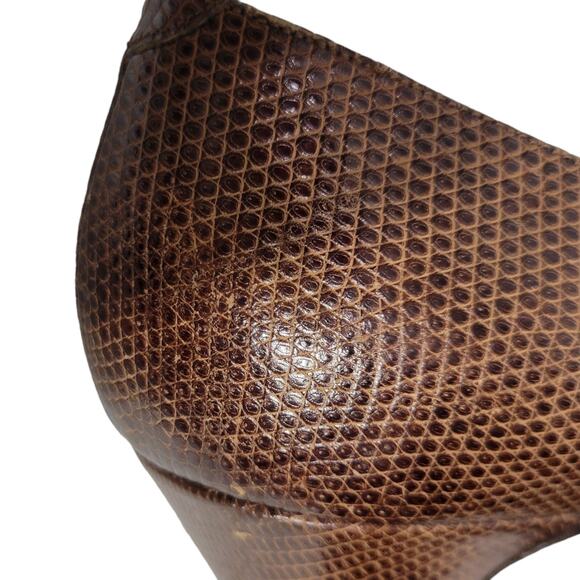 Vintage Bottega Veneta Heels Brown Pump Snakeskin Embossed Leather 8.5 AA Narrow - Picture 12 of 15
